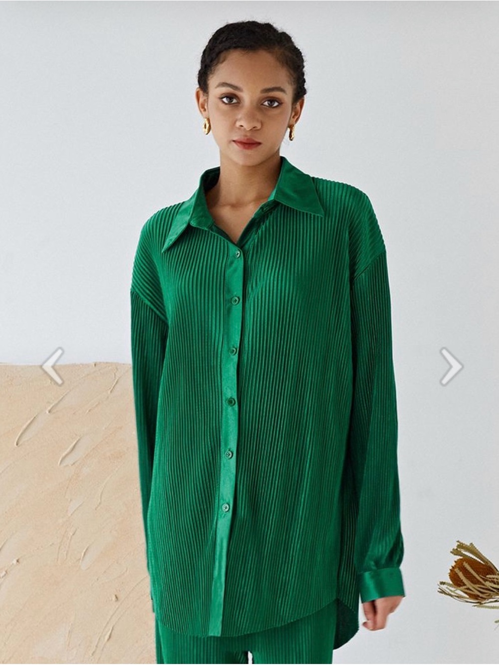 NWT Plisse Green Ribbed Button-Up Long Top, Tunic or Mini Dress Size L